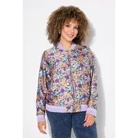 Ulla Popken Kurzjacke Wendeblouson uni/Blüten Collegekragen Rippbündchen