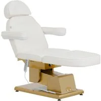 Physa Massageliege Elektrische Kosmetikliege 200 kg beheizbar 3 Motoren Fernbedienung, Golden, Weiß