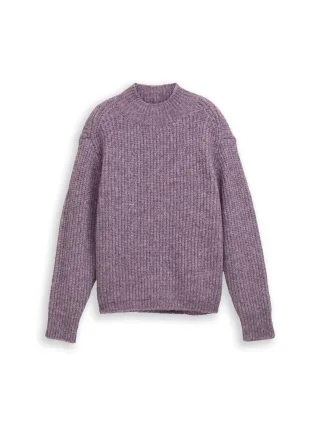 Denim Tom Tailor - Relaxed Fit Strickpullover mit Stehkragen dark lavender melange - Gr. - L