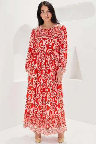 Mustered Maxi-Kleid mit Bindung