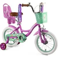 Vankel Kinderfahrrad 12 14 16 Zoll Mädchenfahrrad mit Puppensitz, 1 Gang, Fahrrad für Kinder mit Stützrädern, Korb und Bremse