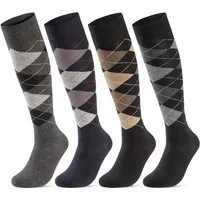 sockenkauf24 Kniestrümpfe 4 Paar Herren Strümpfe Karo Muster Baumwolle (Farbmix, 4-Paar, 47-50) ohne Gummidruck & ohne Naht - 22733 WP
