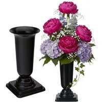 matches21 HOME & HOBBY Dekovase Grabvasen mit Sockel zum Hinstellen 2er Set 31 cm, schwarz (2 St), Wetterfeste Grabschmuck Kunststoff Friedhofsvasen