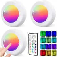 Fyrove LED Unterbauleuchte 3er Set RGB, 16 Farben, dimmbar, Batterie, Fernbedienung, Timer, klebbar, 3M Klebepad