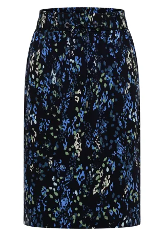 CECIL - Knielanger Rock mit Elastikbund und Print urban dark blue - Gr. - M