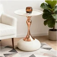 STILVORA Couchtisch Wohnzimmertisch Kleiner runder Beistelltisch mit Metallbasis (Beistelltisch, rund, Metall, weiß, Martini Tisch, Nachttisch, Ø38 cm, Metallplatte, stabile Basis), Tablett-Design, runde Form, vielseitig, modern, langlebig