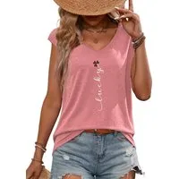 PYLIKE V-Shirt Bequemes Shirt Damen Ärmellos Sommer Basic-Shirt mit Klee Print Bequem für Freizeit und Büro,Strandurlaub