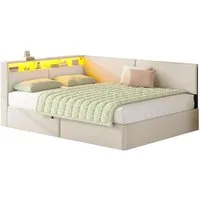 MSMASK Polsterbett mit USB-Steckdosen & LED-Kopftei, Hydraulischem Stauraum (1-tlg., Ohne Matratze), Daybett Kinderbett Jugendbett Schlafsofa 140x200 cm