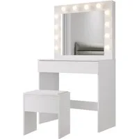 SONNI Schminktisch Schwarz/Weiß, mit LED-Beleuchtung, 80x40x140cm,3 Lichtmodi, mit Spiegel, Hocker, Schublade,Kosmetiktisch,Speicherfunktion