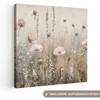 OneMillionCanvasses® Leinwandbild Blumen - Rosa - Modern - Beige, Fotodruck (1 St), Wandbild, Deko Schlafzimmer Wohnzimmer Flur 20x20 cm