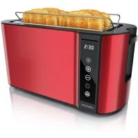 Arendo Toaster 4-Scheiben, Wärmeisoliertes Doppelwandgehäuse, Display Restzeitanzeige, 2 lange Schlitze, für 4 Scheiben, 1500 W, Langschlitz, Brötchenaufsatz, Brotscheibenzentrierung, Touchpanel