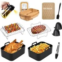 SURFOU Backform Heißluftfritteuse zubehör airfryer zubehör 15-teilig BPA-frei fürNinja, (für Ninja Foodi AF300EU AF400EU 7,6L-9,5L und die meisten Dual Zone Heißluftfritteusen, Schnell zubereitet, gesund, fettarm, 304Edelstahl, Lebensmittelechtes Sil