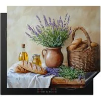 MuchoWow Herd-Abdeckplatte Lavendel - Brot - Stilleben, Vinyl, (1 tlg), Abdeckplatte für Ceranfeld, Herd Inductionsmatte, 60x50 cm