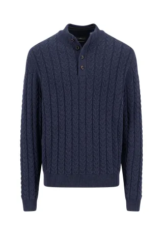FYNCH-HATTON - Buttoned Troyer, Soft Knit Cable navy - Gr. - XXL