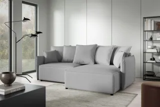 Ecksofa Schlafsofa Sofa MINEA in Stoff Abriamo Grau Ottomane Rechts