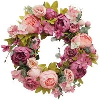 Agger Dekokranz Künstlicher Türkranz Dekoration, Pfingstrose Blume Haustürkranz, Blumenkranz für alle Jahreszeiten,als Dekoration für Zuhause,Festivals