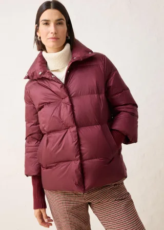 bonprix Daunenjacke mit recycelten Daunen​ und Strickärmeln, rot, Gr.36, Elegante Winterjacke für kühlere Tage, Daunenjacke aus recycelten Daunen