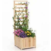 COSTWAY Blumenkasten (1 St), Hochbeet mit Rankgitter, Ablauflöchern, für Kletterpflanzen