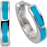 Firetti Paar Creolen Schmuck Geschenk Silber 925 Klappcreole silber-blau, mit Streifen aus blauem Lack