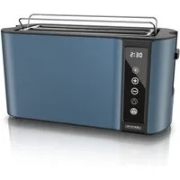 Arendo Toaster Wärmeisoliertes Doppelwandgehäuse, Display mit Restzeitanzeige, 2 lange Schlitze, für 4 Scheiben, 1500 W, Touchpanel, Brötchenaufsatz, 7 Bräunungsgrade, Brotscheibenzentrierung