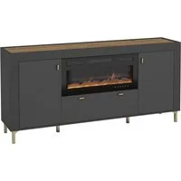 MIRJAN24 Kommode Mossa 2D1S MO07 mit Kamin (mit zwei Drehtüren und Schublade), Realistische LED-Flamme, 177x40x84 cm