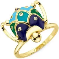 Firetti Fingerring Ring Schildkröten-Optik Silber gelbgoldfarben vergoldet, emaliert, mit Zirkonia (synth) und Emaille