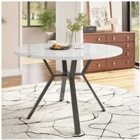 STILVORA Esstisch rund X-förmiger Couchtisch mit Metallhalterung,Küchentisch (runder Küchentisch, weiße Marmoroptik, 1-St., 100*100*75cm), mit X-förmiger Metallhalterung,Marmormuster Desktop