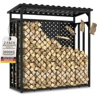 LAWA Living and Lifestyle Kaminholzregal außen mit Rückwand Brennholzregal Metall Stapelhilfe verzinkt, BxTxH:186x88x187 cm, Feuerholz Regal mit Dach, Kaminholzlager Outdoor, Kaminholz Unterstand