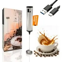 LUNARIA Milchaufschäumer kabellos, Edelstahl heiß & kalt kompakt – Cappuccino & Latte Macchiato, 8 W, Milchaufschäumer, Akku, Minimixer