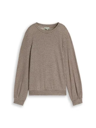 Tom Tailor - Cosy Langarmshirt mit Muster brown dot on beige melange - Gr. - XXXL