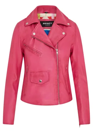 Klassische Brando Biker-Lederjacke für Damen in Fuchsie-Pink – Broome