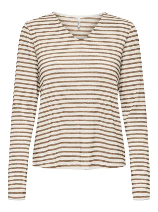 ONLY - ONLLYDIA L/S V-NECK STRIPE TOP JRS Pumice Stone - Gr. - L