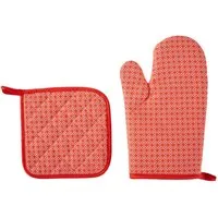 Marrakesch Orient & Mediterran Interior Topfhandschuhe 2er Set Ofenhandschuh und Topflappen Layla aus Baumwolle in Rot 28 cm, (1-tlg), Handarbeit