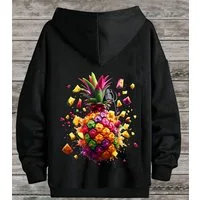 RMK Kapuzenpullover Damen Hoodie Pullover Basic Pulli mit 2 Seitentaschen Ananas mit Kapuze