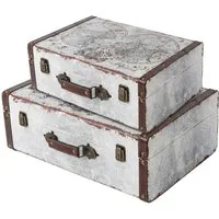HMF Aufbewahrungsbox Handgefertigter Vintage Koffer aus Holz, Deko Koffer (versch. Größen), Geschenkkoffer im Weltkarten Design