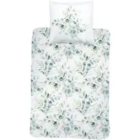 MTOnlinehandel Bettwäsche Eukalyptus, Blumen, Blätter, Zweige 100 % Baumwolle, Mako-Satin, 2 teilig, sanft, weich für Teenager & Erwachsene, Partnerbettwäsche