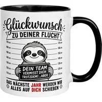 Momentals Tasse Abschied – „Glückwunsch zu deiner Flucht“ – Abschiedsgeschenk Kollegen, Gratis Versand · Links-&Rechtshänder · Spülmaschinenfest