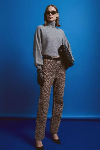 Damen Hochbund Printed Gerade-Leg Jeans