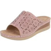 Ital-Design Damen Pantolette mit Lochprägung und Keilsohle Pantolette (91849275) Keilabsatz/Wedge Keilsandaletten in Altrosa