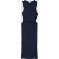 s.Oliver Midikleid Kleid Geripptes Midi-Kleid mit Cut-out und Schlitz