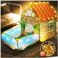 MOPUEA Spielzelt Schloss Haus Kinderzelt+6 Meter Starlight Lichter,Drinnen Draußen (Kinderzelt ×1, 1-tlg., Magischer Rückzugsort für fantasievolle Abenteuer) Einfach zu montieren und platzsparend verstaubar