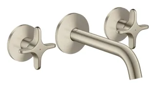 Hansgrohe 3-Loch Waschtischarmatur AXOR One Unterputz Wandm. 160mm Kreuzgriff brushed nickel, 48130 48130820