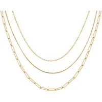 KARMA Gliederkette Damenkette Layering Kette Halskette Damen wasserfest antiallergisch (Schlangenkette und Ankerkette, Lange Kette mit Karabinerverschluss), vergoldet Goldene Gliederkette