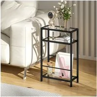 HOMCOM Beistelltisch kleiner Couchtisch mit 3 Ebenen, Tischplatte aus Hartglas (Sofatisch, 1-St., Modernes Nachttisch), für Wohnzimmer, Schlafzimmer, Schwarz