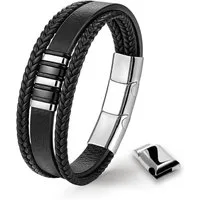 UNIQAL.de Lederarmband VORTEX EDITION – Echtleder, Edelstahl & sicherer Magnetverschluss (Maskuline Linienführung, glänzende Details und anpassbare Größe für jedes Handgelenk), handgefertigt in Deutschland