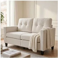 Jiexi Sofa Zweisitzer-Sofa Chenille Couch klein für Wohnzimmer Creme