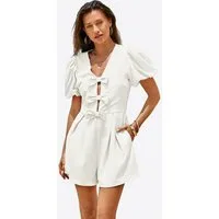 Imily Bela Strampler Damen Jumpsuits mit Schleife vorne und Puffärmeln (Packung, 1-tlg., 1per-Pack) einfarbig