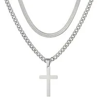 KARMA Ketten-Set Halskette 2er Set Herren Kreuz Schlangenkette (Herrenhalskette Edelstahlkette, 2-tlg., Herrenschmuck Kreuzkette Männer), Herren Silber od. Schwarz 60 cm