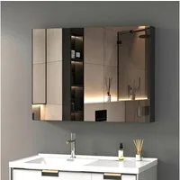 WDWRITTI Badezimmerspiegelschrank Aluminium Spiegelschrank Bad Schwarz 2-türig Eckig 80x13,5x60cm (Badschrank Wandschrank Eckig, 2-türig) vormontiert geliefert, Doppelseitiger Spiegel, Verstellbare Glasböden