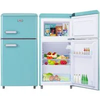 Merax Table Top Kühlschrank Retro Kühl-/Gefrierkombination BCD-100C, 89 cm hoch, 45 cm breit, 72 Liter, Metall Türgriff, verstellebare Ablage und Füße